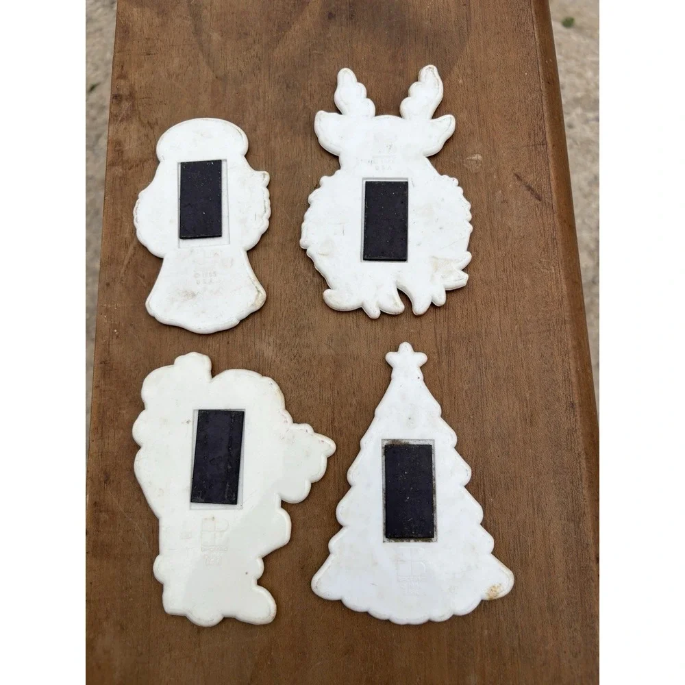 Lot of 4 Vintage Christmas Holiday Refrigerator Magnets Santa Angel Tree Rudolph